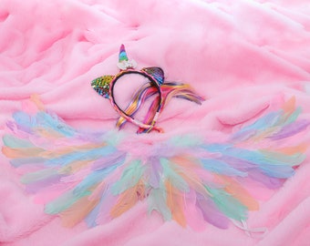 Unicorn Birthday Outfit Headband and rainbow wings Rainbow unicorn birthday set girl Headband Horse Unicorn Gift