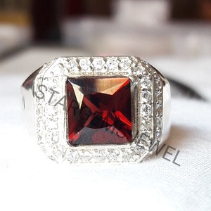 Natural Garnet Ring, 925 Solid Sterling Silver Ring, Red Garnet Ring, Gemstone Ring, Signet Ring, Statement Ring, Gift Ring