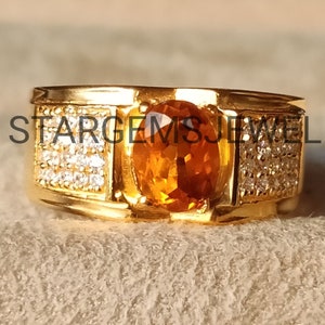 Citrine Signet Ring 14k Gold Citrine Men Ring Unique Orange Gemstone Ring Men Handmade Ring Gift For Him