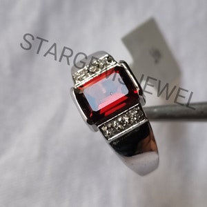 Natural Garnet Men Ring, in 925 Sterling Silver Ring, AAA Quality Garnet Ring, Statement Ring, Gift For Him, Personalized Men&#39;s Jewelry Ring