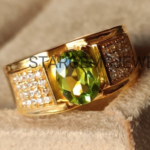 Natural Peridot Signet Ring For Men 14k Gold Peridot Wedding Ring Unique Men Engagement Ring Men Handmade Ring Gift For Him