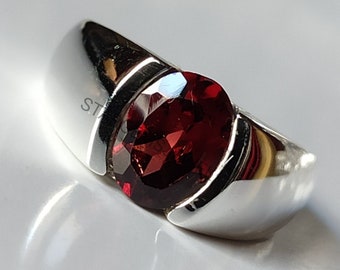 Handmade Red Garnet Sterling Silver Ring - January Birthstone