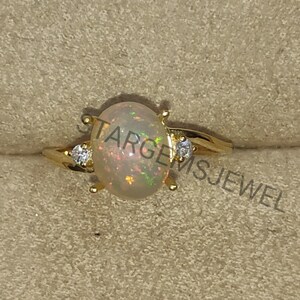 14k Gold Opal Ring / Dainty Opal Ring / Opal Stacking Ring / Natural Opal / Promise Ring / Opal and Diamond Ring/ Statement Ring Gift
