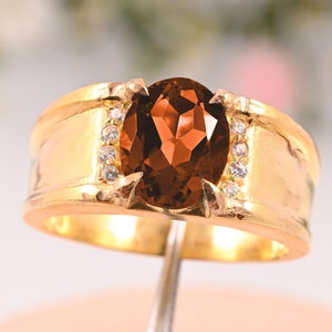 Natural Citrine Men&#39;s Ring: Orange Gemstone, 925 Sterling Silver, Art Deco