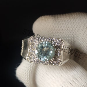 Natural Blue Topaz Gemstone Ring, 925 Sterling Silver Handmade Ring, Two Tone Ring, Hammered Ring, December Birthstone, Gift For Him