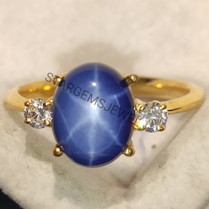 Vintage Star Ruby Engagement Ring, 14K Yellow Gold Diamond Jewelry, Lindy Star Promise Ring, Statement Ring, Anniversary Git For Wife