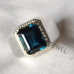 Genuine London Blue Topaz Men&#39;s Ring, 925 Sterling Silver ,Natural Topaz men&#39;s ring, Statement Ring , December Birthstone Ring, Gift For Him