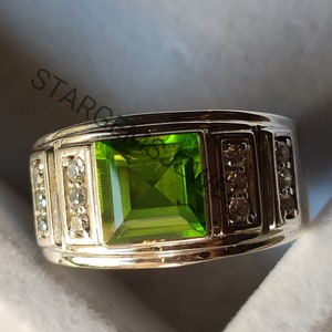 Natural Peridot Ring for Men, Solid 925 Sterling Silver, Peridot Gemstone Ring, Statement Silver Ring, Personalized Gift for Him Signet ring