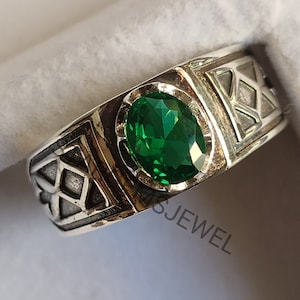 Emerald Ring, Men Emerald Ring, 925 Sterling Silver Ring, Wedding & Engagement Ring, Lab Created Emerald Ring, Emerald Jewellery.