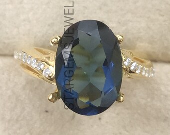 14K Gold Natural London Blue Topaz Women's Ring, 14K Solid Yellow Gold Ring, Blue Topaz Engagement Ring, December Birthstone, Women's Ring.