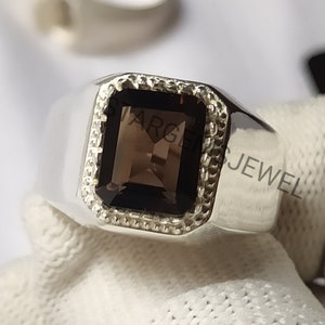 Smoky Quartz Ring, Mens Ring, 925 Solid Sterling Silver Ring, Signet Ring, Ring, Engraved Ring, Statement Ring, Gift Ring