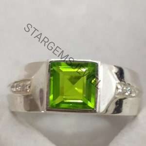 Natural Peridot Ring for Men, Solid 925 Sterling Silver, Peridot Gemstone Ring, Statement Silver Ring, Personalized Gift for Him Signet ring