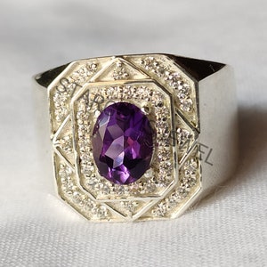 Natural Amethyst Ring, Men&#39;s Ring, 925 Sterling Silver Ring, , Wedding Ring, Men Signet Ring, Anniversary Ring, Gift For Him