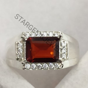 Natural Garnet Men&#39;s Ring, Solid 925 Sterling Silver Ring, Garnet Men&#39;s Ring, Gift For Him, Handmade Ring, Gemstone Ring, Statement Ring,