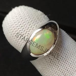 Natural Opal Men Ring, Oval Opal Men&#39;s Ring, 925 Sterling Silver, October Birthstone Ring For Men, Gift For Him, Promise Ring, Purpose Ring