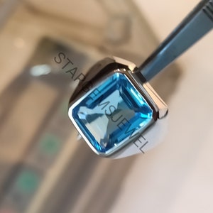 Natural Blue Topaz Men's Ring , 925 Sterling Silver, Handmade Designer Statement Ring, December Birthstone, Personalized Men's Gift For Him