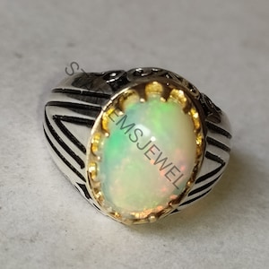 Natural Fire Opal Mens Ring, 925 Solid Sterling Silver Ring, Ethiopian Opal Gemstone Ring, Signet Ring, Opal Jewelry, Gift Ring