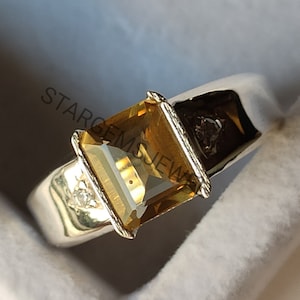 Emerald Citrine Ring Sterling Silver | 925 Sterling Silver | Citrine Engagement Ring | Silver Designer | Mens Emerald Ring | Gift for Her