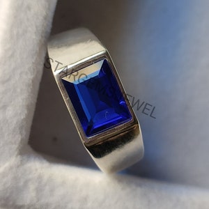 Blue Sapphire Ring For Men 925 Sterling Silver Statement Ring Personalized Gift For Men Wedding Ring Anniversary Gift Sapphire Ring
