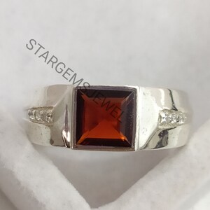 Natural garnet ring Mens Garnet Ring 925 Sterling Silver Gift For Him Garnet Statement Ring Promise Ring January Birthstone mens Ring
