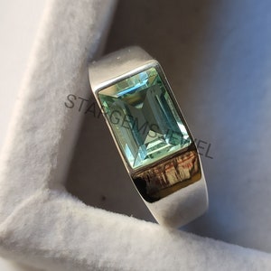 Anillo de plata de piedra de aguamarina natural, anillo de plata de ley 925 grabado a mano, anillo de declaración, anillo de lujo, regalo de lujo del día de San Valentín