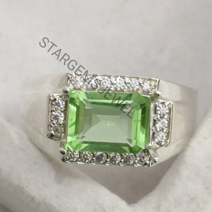 Natural Green Amethyst Ring for men, 925 Sterling Silver/ Solid Gold Natural Green Amethyst wedding ring for men, February Men&#39;s Gift ring