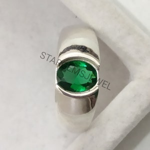 Lab Emerald Handmade Ring, 925 Sterling Silver Handmade Silver Men Ring, Ottoman Men Ring, Emerald Ring, Men&#39;s Jewelry, Gift for Him, Ring