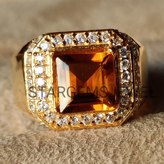 Solid 18k Gold Two Tone Custom Made Men's Ring with Canary CZ - Fashion  Ace, Inc