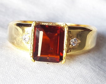 Handmade Art Deco Red Garnet Ring: Gold Plated 925 Sterling Silver