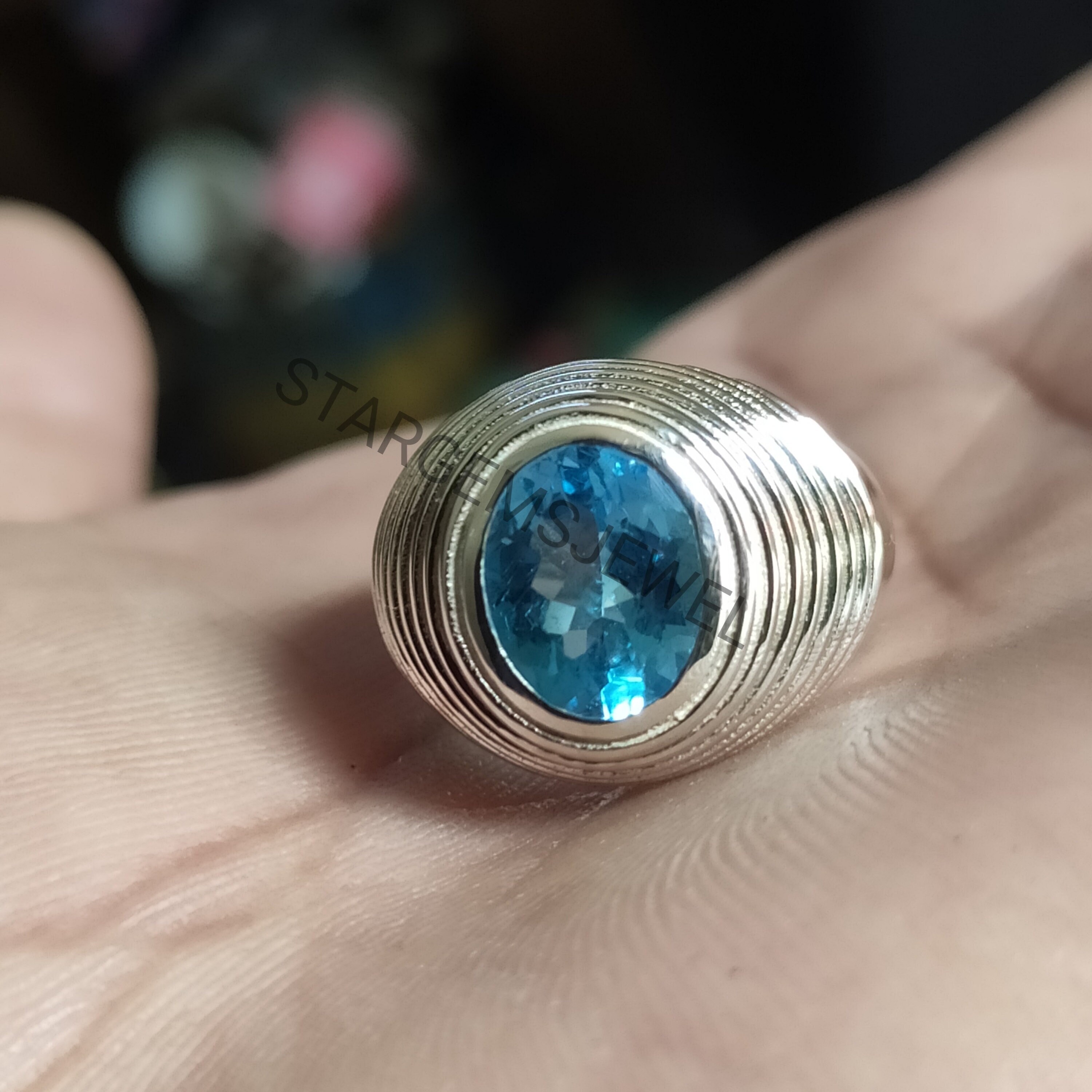 Anello Da Uomo In Argento Sterling Con Topazio Blu: Fatto A Mano In Stile Ottomano - Italia - Foto 7