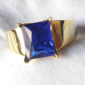 Lab Sapphire Handmade Ring, Men Ring, 14k Yellow Gold Sapphire Men Ring, Sapphire Men&#39;s Ring, Gift for Him, Gift for Men, Men&#39;s Jewelry