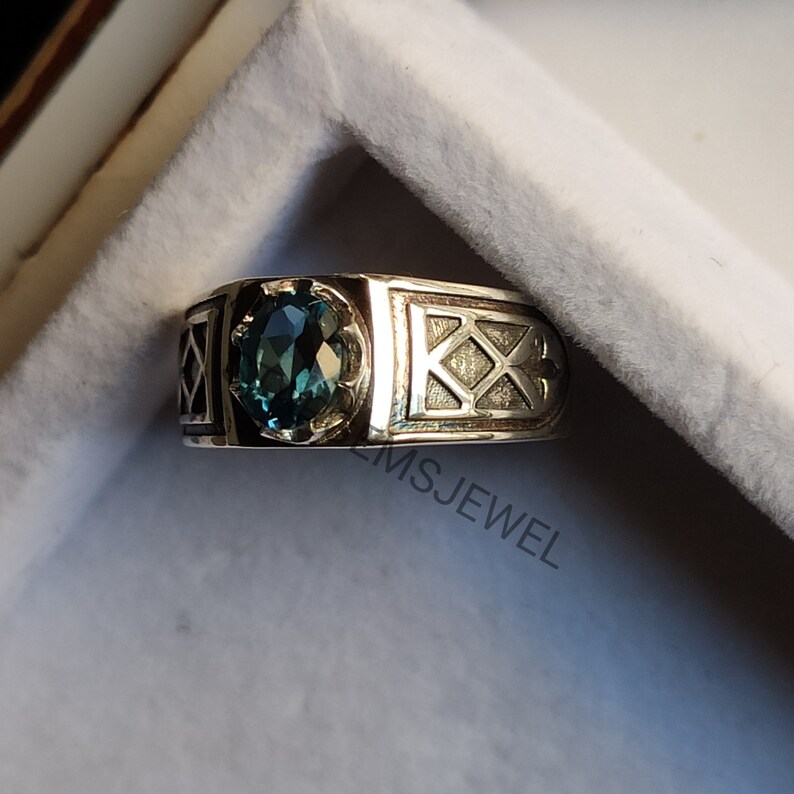 Oval London Blue Topaz Men's Ring: Sterling Silver Art Deco Band - Etsy