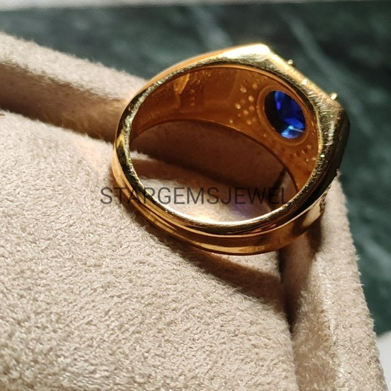 14K Gold Men's Ring, Men's Gold Ring , Lab Created Blue Sapphire Gemstone Gold  Ring, Wedding Men Ring, Men's Gift, Husband Gold Gift Ring. - Etsy