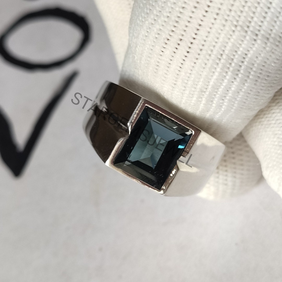 Natural Blue Topaz Stone Silver Band Ring, 925 Sterling Silver Ring ...
