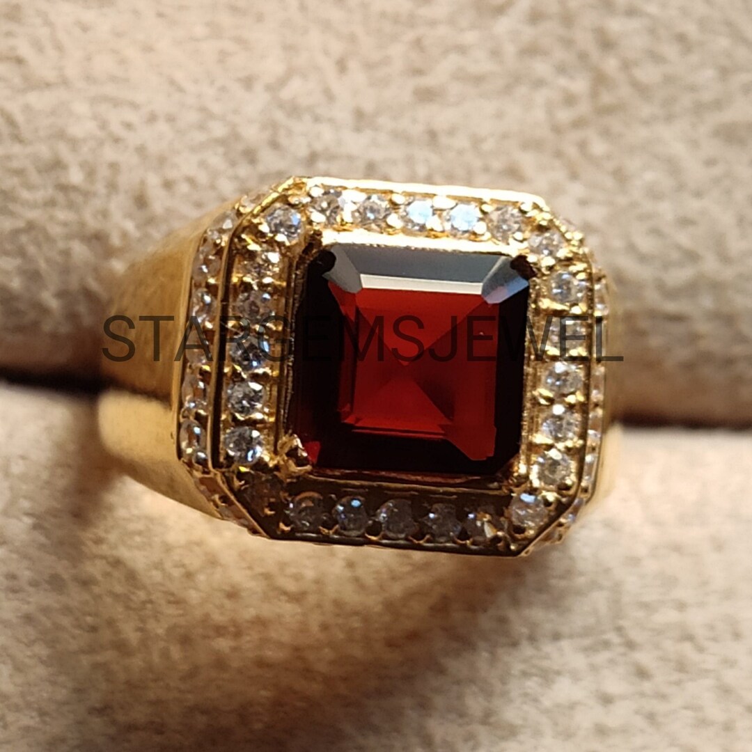 Men's Ring, Gold 14k Large Stone Ring, Solid Gold Men Ring