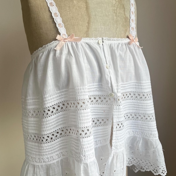 Edwardian Style Top Camisole | White Lace Broderie Anglaise | Antique & Vintage Materials | XS