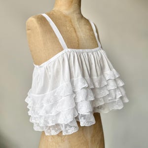 1920s Style Frilly Bralette Top | White Cotton Lace Bra Cami Camisole | Hand Tailored Antique & Vintage Materials | Lingerie Summer Clothing