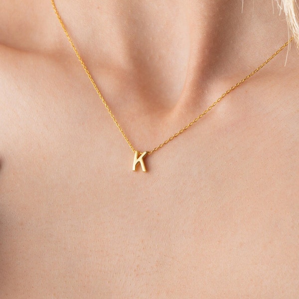 Collar inicial de oro de 14K Collar inicial de plata esterlina, collar colgante inicial, collar de letras hecho a mano, joyería personalizada para ella
