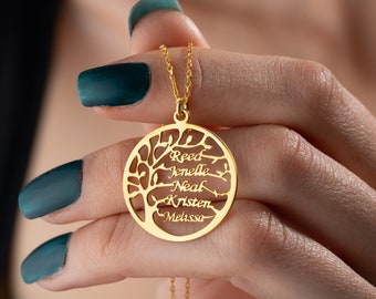 Stammbaum Halskette, personalisierte Geschenke für Mama, Familienname Halskette für Oma, Baum des Lebens Halskette für Frauen, personalisierter Schmuck