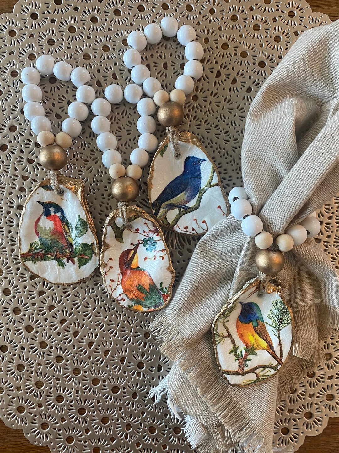 Oyster Shell Napkin Rings Birds Oyster Shell Table Decor Hostess Gift