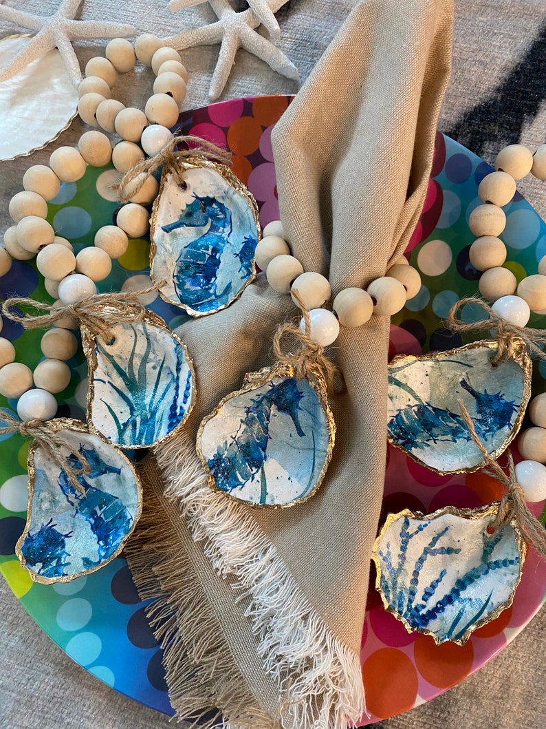 Decoupage Oyster Shell Napkin Rings, Coastal Table Top Decor, Napkin ...