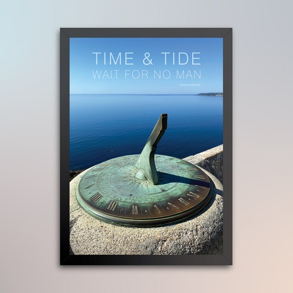 Time and tide wait for no man poster, wall art, photograph, wall print, sea, sundial, printable DIGITAL DOWNLOAD