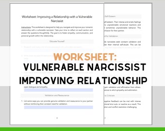 Vulnerable Narcissist Relationship Worksheet | Communication & Boundaries (PDF)
