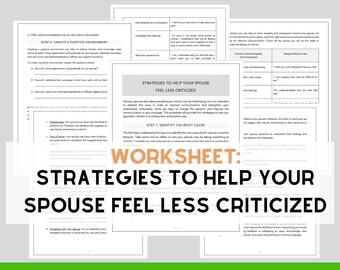 Criticism Strategies Worksheet | Couples Counseling, MFT Tools (PDF)