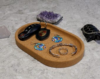 Ovaal kurken dienblad | Opvangbak | Opbergvak | Sleutelvak | Houten dienblad | Kurkenbakje | Decoratief dienblad