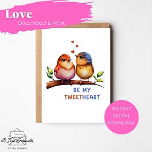 Be My Tweetheart Printable Card | Valentine&#39;s Day | Love | Anniversary | Pun | Card Template | Instant Download PDF | Digital Download