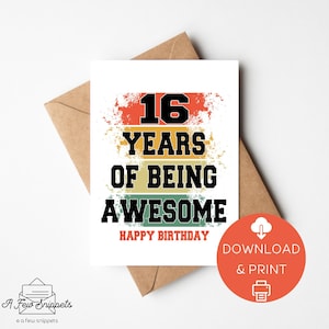 16 años de ser impresionante tarjeta imprimible de feliz cumpleaños / tarjeta de cumpleaños / plantilla de tarjeta / descarga instantánea PDF / descarga digital / 16