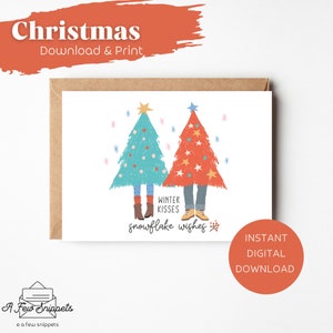 Winter Kisses Snowflake Wishes Tarjeta imprimible / Tarjeta de Navidad / Descarga instantánea PDF / Plantilla de tarjeta de Navidad / Descarga digital
