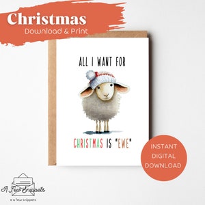 Tutto quello che voglio per Natale è Ewe Card / Pun / Christmas Card / Instant Download PDF / Christmas Card Template / Digital Download