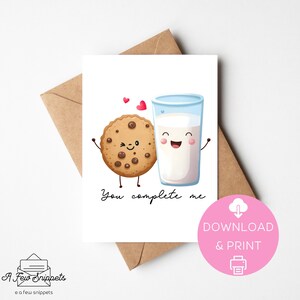 Je voltooit me afdrukbare kaart | Valentijnsdag | liefde | Leuke melk en koekje | Kaartsjabloon | PDF direct downloaden | Digitaal downloaden
